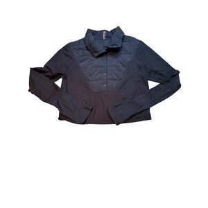 Free People Movement Quilted Snap Pullover‎ Sweatshirt Black Womens M Thumbhole